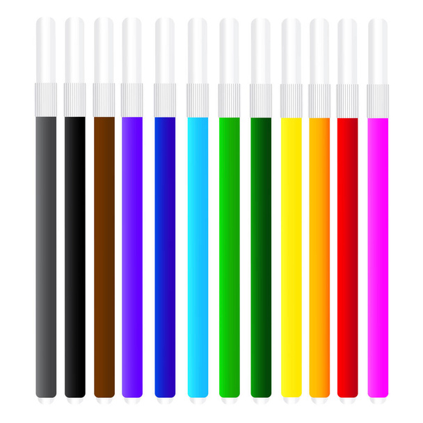 Set of colored markers or pencils. Drawing of colorful felt-tip pens on a white background. Vector image. Stock Photo. - Vektor, kép