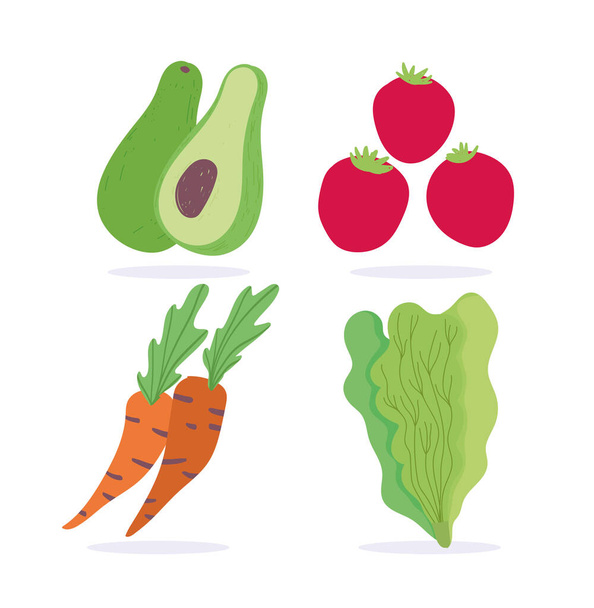 ニンジンアボカドレタストマト野菜新鮮な栄養食有機食品 - ベクター画像
