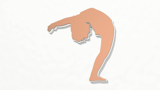 woman stretching her body on the wall. 3D illustration of metallic sculpture over a white background with mild texture. attractive and doing - Photo, Image