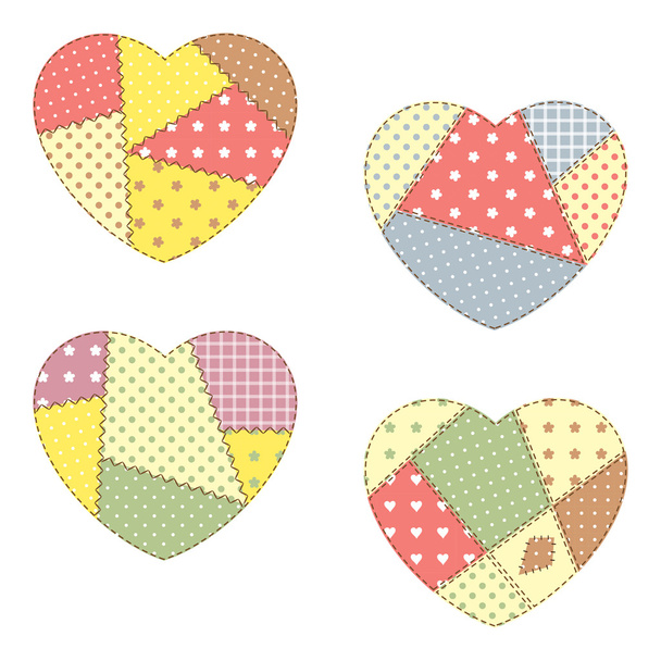 Set of cute patchwork hearts - Vector, Image