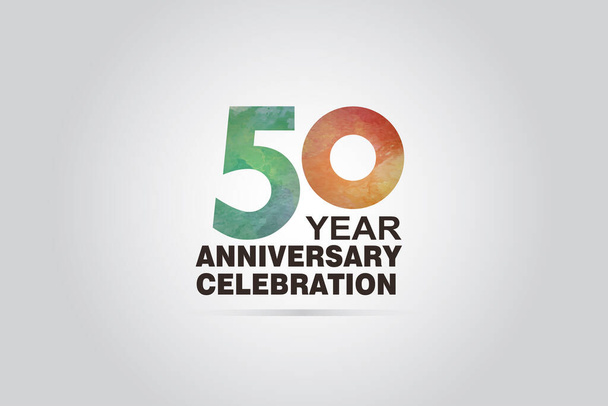 50 lat rocznicowe logo z akwarelą Zielony i pomarańczowy styl odizolowany na szarym tle na zaproszenie karty, baner, reklamy lub ulotki - Wektor - Wektor, obraz