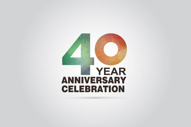40 años Aniversario logotipo de celebración con acuarela verde y naranja Estilo aislado sobre fondo gris para tarjeta de invitación, banner, anuncios o volante - Vector
 - Vector, Imagen