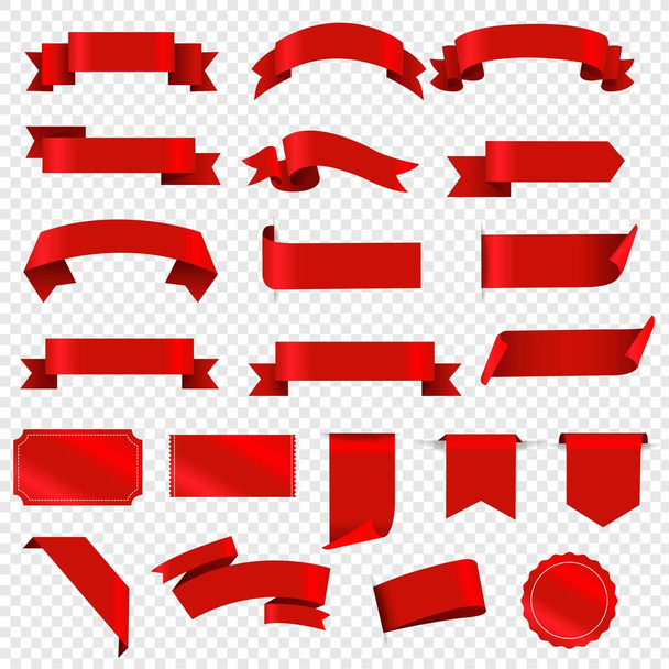 Red Labels And Ribbon Set Transparent background - Διάνυσμα, εικόνα