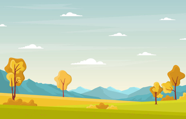 秋のシーズンツリーゴールデンイエロー山パノラマ風景 - ベクター画像