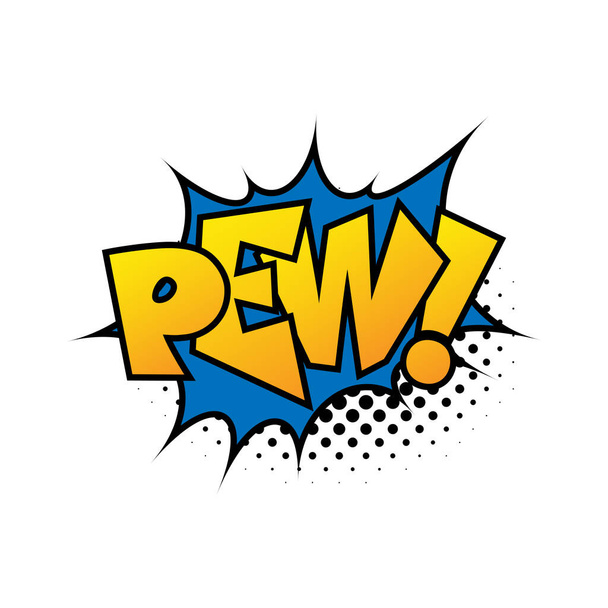 Comic lettering wow. Comic speech bubble with emotional text Pew. Bright dynamic cartoon illustration in retro pop art style isolated on white background. Comic text sound effects. - Photo, Image