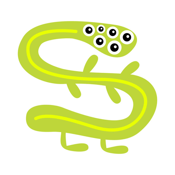Monster slang groen silhouet. Fijne Halloween. Leuke kawaii cartoon eng grappig karakter icoon. Ogen, handen, benen. Grappige babycollectie. Geïsoleerd. Witte achtergrond. Vlak ontwerp. Vector - Vector, afbeelding