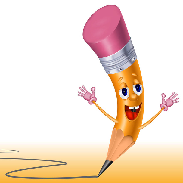 enlivened a cheerful pencil with an eraser - Vector, Image