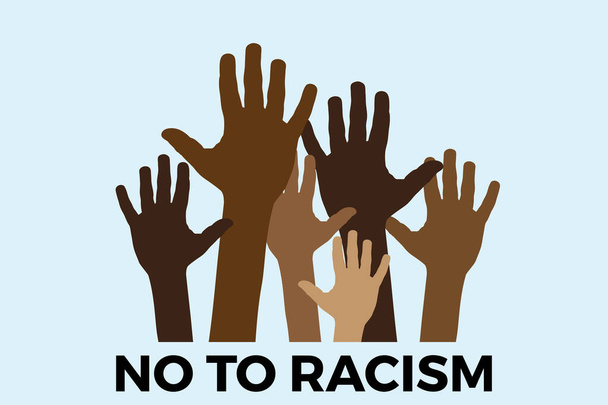 No to racism. Stop to racism and discrimination. Hands of different races. Vector Illustration - Vektori, kuva
