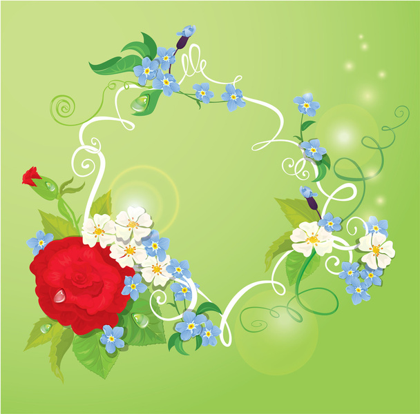 Birthday, Valentines Day or Wedding card with rose, daisy and fo - Вектор, зображення