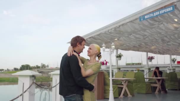 Dancing couples on the outdoor terrace of the restaurant. - Felvétel, videó