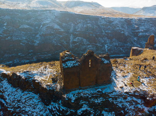Ani Ruins Winter (4 Season). Katedrála, město. letecký pohled. - Fotografie, Obrázek