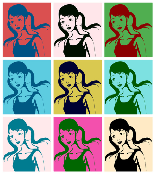 Porträt eines jungen Mädchens mit Zöpfen. Pop-Art - Vektor, Bild