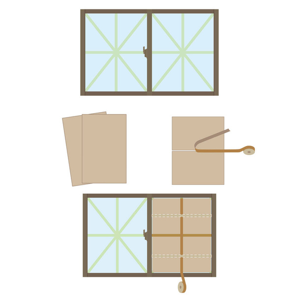 Procédure pour renforcer les fenêtres avec du carton. - Vecteur, image
