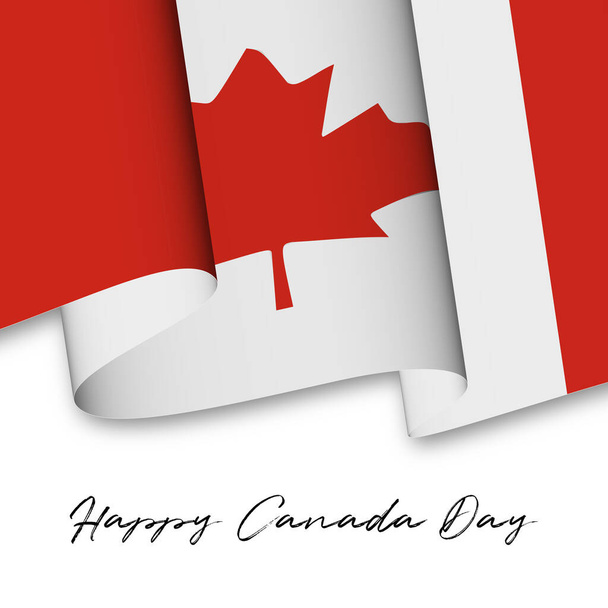 Happy Canada Day tle, plakat, karta, sztandar projekt z flagą Kanady. Ilustracja wektora. Format kwadratowy. - Wektor, obraz
