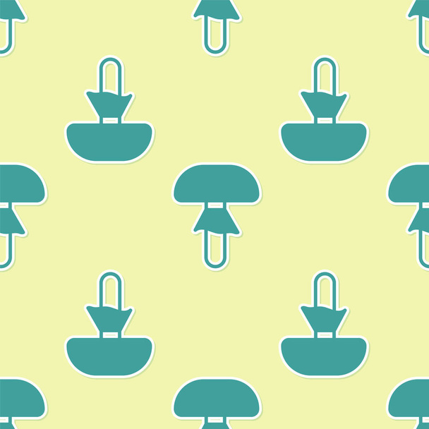 Green Mushroom icon isolated seamless pattern on yellow background.  Vector. - Vector, Image