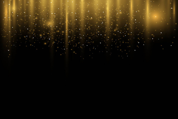 Efeito de luz dourada elegante. Raios laser abstratos de luz. Raios de néon caóticos de luz. Brilhantes dourados. Isolado em fundo escuro transparente. Ilustração vetorial. EPS 10 - Vetor, Imagem