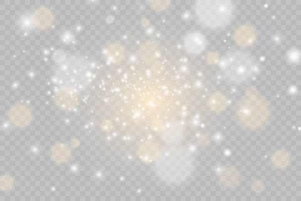 Пилові іскри та золоті зірки сяють особливим світлом. Вектор блищить на прозорому фоні. Різдвяний світловий ефект. Ігристі магічні частинки пилу
. - Вектор, зображення