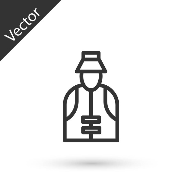 Grey line Fisherman icon isolated on white background.  Vector. - Vector, Image