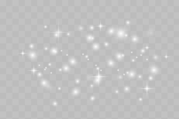 Toz kıvılcımları ve altın yıldızlar özel ışıkla parlıyor. Şeffaf bir arkaplanda vektör parıldıyor. Noel ışığı etkisi. Parlak sihirli toz parçacıkları. - Vektör, Görsel