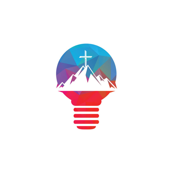 Baptistenkreuz im Logo-Design der Berge. Kreuz auf dem Berg und Logo in Glühbirnenform. - Vektor, Bild