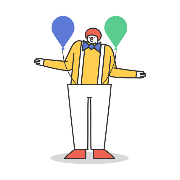 postać z kreskówki noszenie kostium klauna z balonami powietrza na białym tle - Wektor, obraz