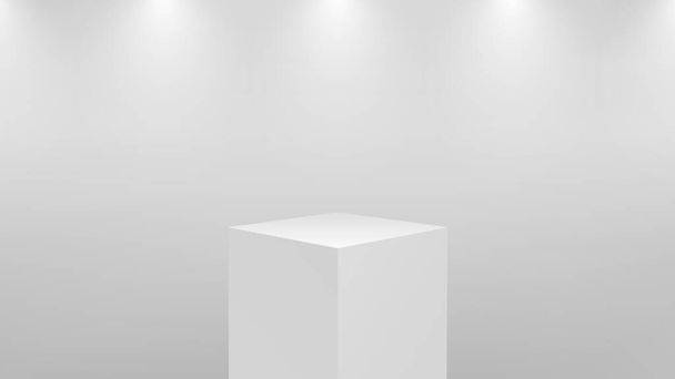 Realistische 3d rood podium voor product display. Vierkante sokkel of platform in studio verlichting op een rode achtergrond. - Vector, afbeelding