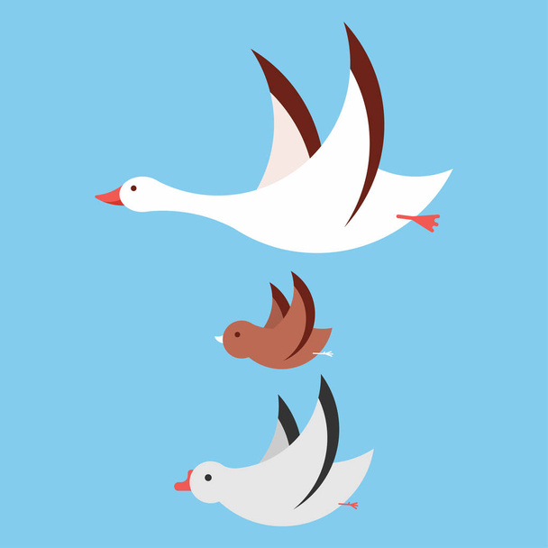 Flying birds vector cartoon set isolated on background. - Vector, Image