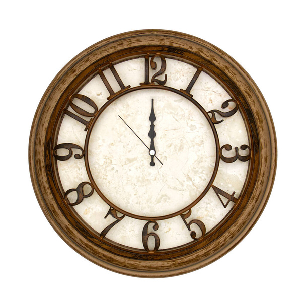 Reloj de pared analógico redondo de madera aislado sobre fondo blanco, sus doce relojes. - Foto, Imagen