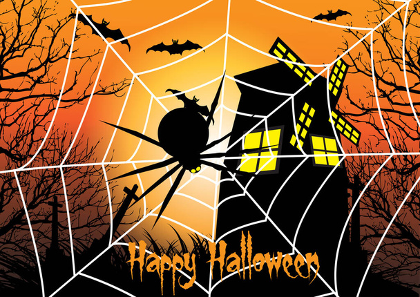 Cartel de miedo Hallowen feliz en fondo naranja - Vector, imagen