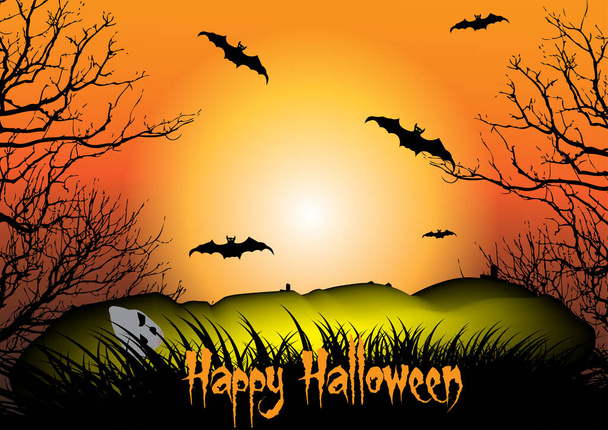 Happy Hallowen eng poster op oranje achtergrond - Vector, afbeelding