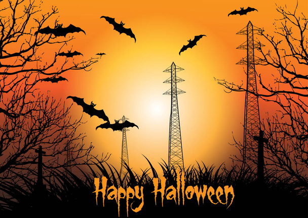 Счастливый Хэллоуин страшный плакат на оранжевом фоне - Вектор,изображение