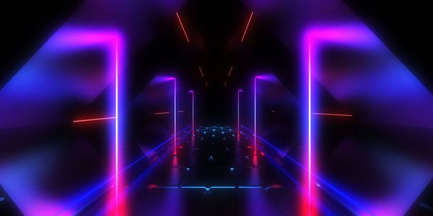 3D abstract background with neon lights. checkmark conceptl .space construction . 3d illustration - Photo, Image