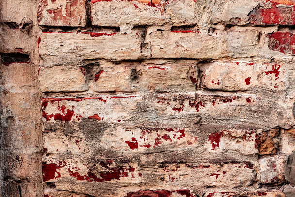 Texture, brick, wall, it can be used as a background. Brick texture with scratches and cracks - Photo, Image