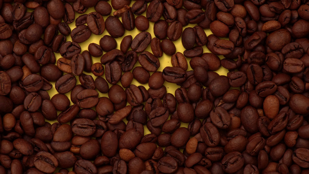 Διακοπή κίνησης κινουμένων σχεδίων αρωματικών κόκκων καφέ σε κίτρινο - Πλάνα, βίντεο