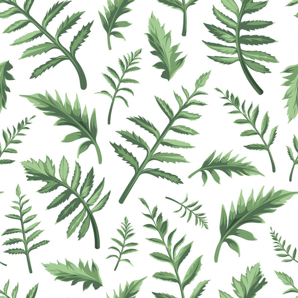 Seamless floral pattern with green leaves isolated on white background. Flat template. - Vektor, kép