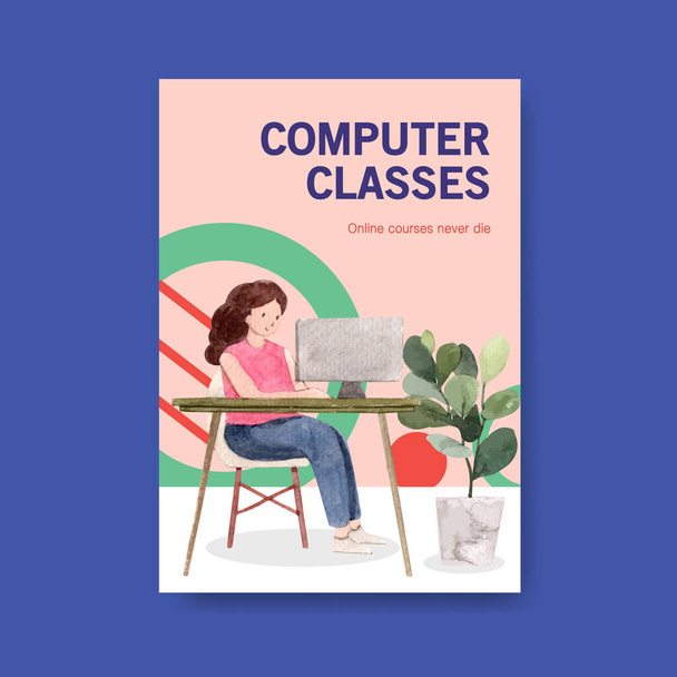 stylish learning online poster template design with text, vector illustration - Vektör, Görsel