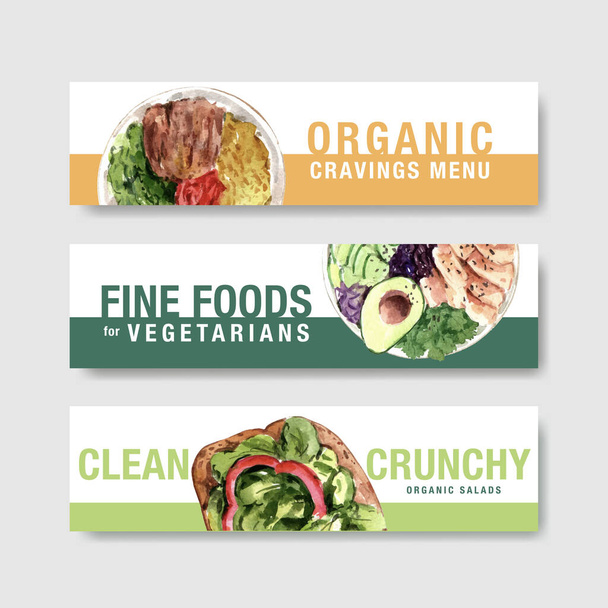 stylové zdravotní potraviny bannery šablony design s textem, vektorové ilustrace - Vektor, obrázek