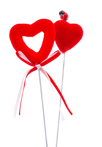 Kırmızı kalp şerit yay ile keçe - Fotoğraf, Görsel