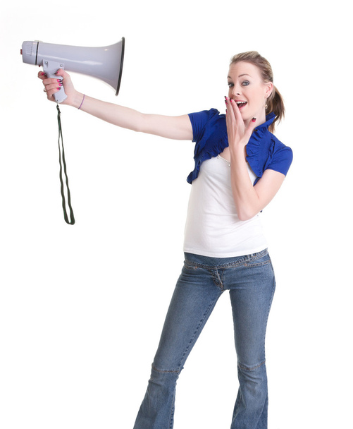Young woman with bullhorn - Foto, imagen
