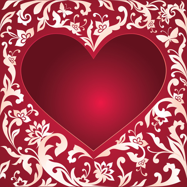 Valentine's day red card, white floral cut heart shape - Fotoğraf, Görsel