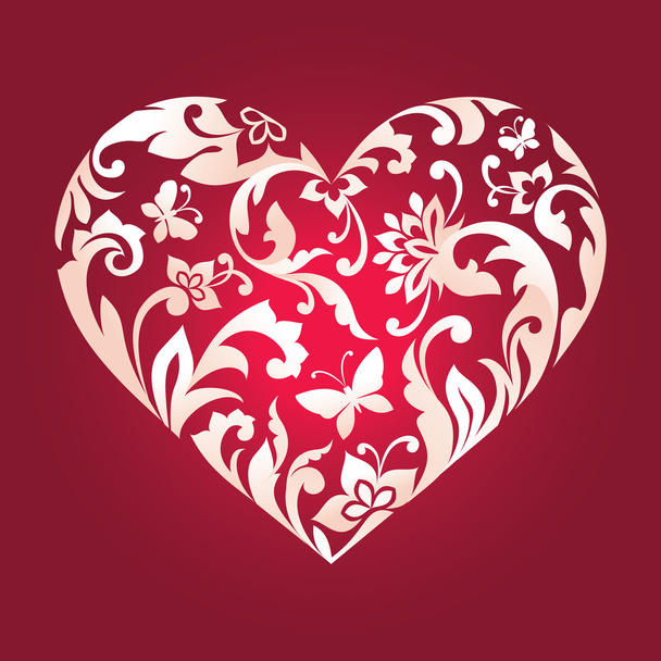 Valentine's day red card, white floral cut heart shape - Fotó, kép