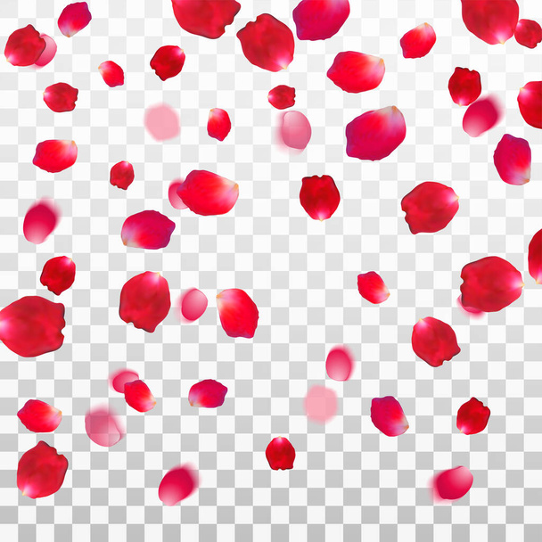 Abstract background with flying red rose petals on a white transparent background. Vector illustration. EPS 10 - Vektor, obrázek