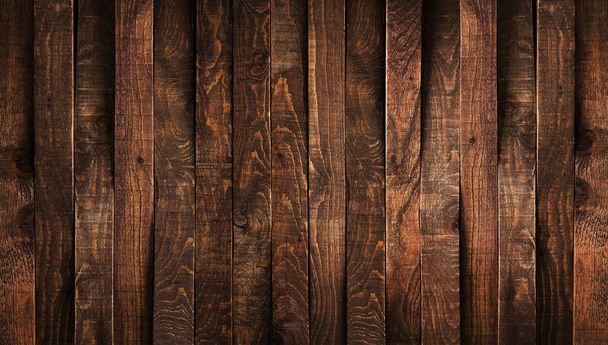 Tumma puinen maalaismainen ruskea lankkuja rakenne leveä tausta. Raaputettu vanha puinen seinä tausta. Nuhjuinen puusto. Eco luonnon materiaali lattia. Vintage pöytä, kirjoituspöytä pinta - Valokuva, kuva