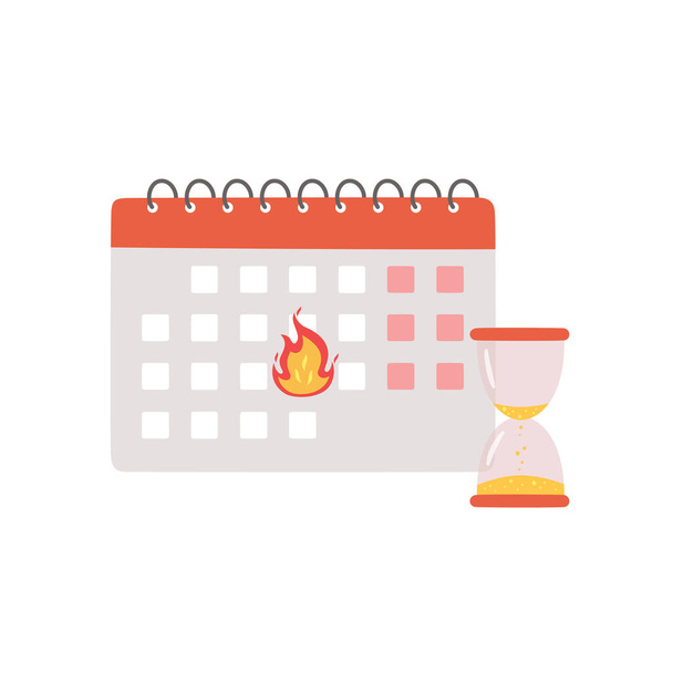 Deadline banner. Calendar with a burning date and hourglass as a symbol of the finish of an important project. - Vector, Image