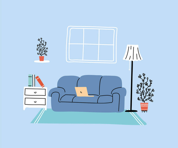 soggiorno moderno con divano, banner - Vettoriali, immagini