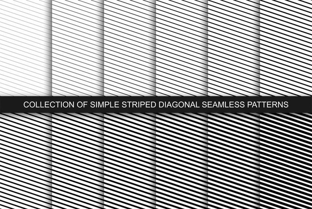 Collection of seamless striped patterns. Black and white linear diagonal prints for your any design and ideas. Simle repeatable monochrome backgrounds - Vektori, kuva