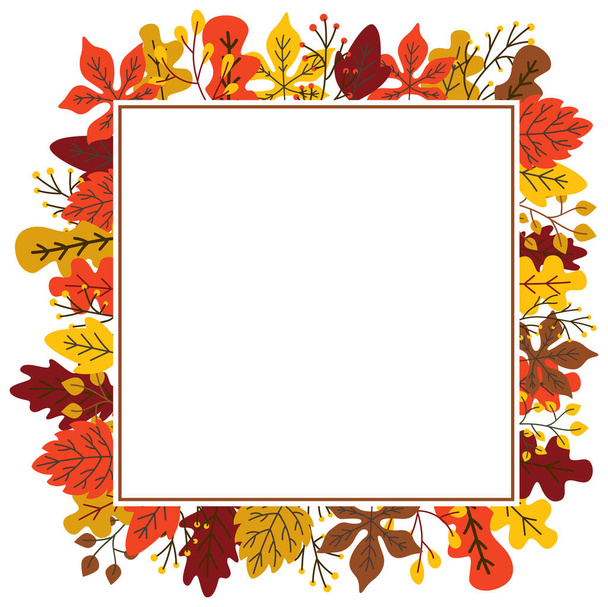 marco de hojas de otoño aislado sobre fondo blanco - Vector, imagen