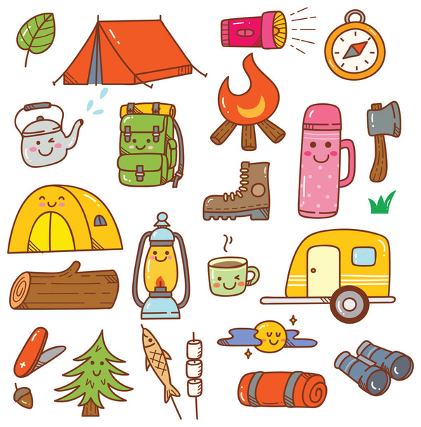 camping set vector icons - Vector, Image