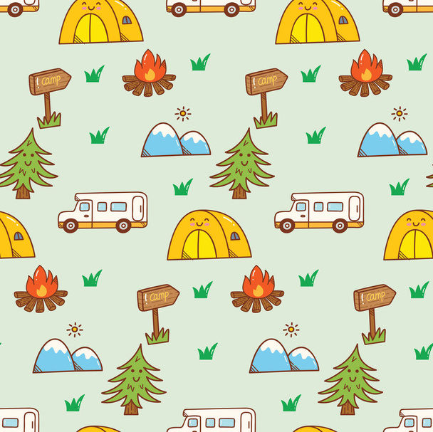 camping seamless pattern with tent. vector illustration - Vector, Image