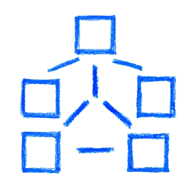 Prázdný diagram se čtvercovými bloky pro text nebo obrázky. Ručně kreslené grunge vektorové ilustrace, šablona pro systém vztahů a vztahů obchodních procesů. - Vektor, obrázek